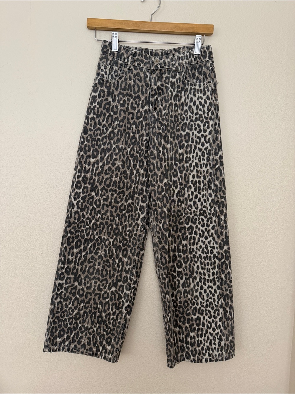 Zara Black and Cream Leopard Wide Leg Pants 12/13